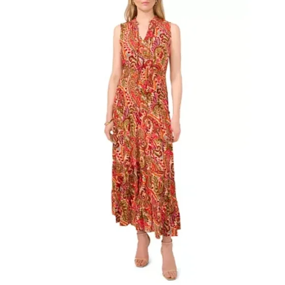 MSK | Dresses | Msk Floral Tie Neck Challis Maxi Dress Womens Xl Multicolor  Boho Retro Festival | Poshmark